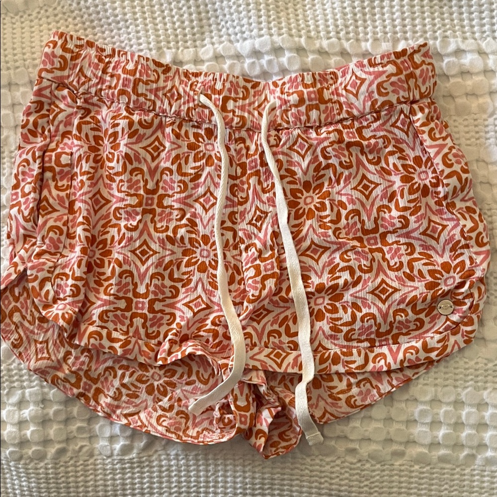 Roxy Pink and Orange Leaf Print Shorts